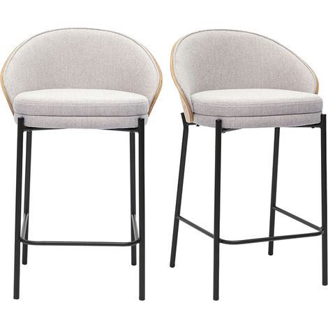Sgabelli da bar in tessuto effetto velluto beige, legno scuro e metallo H65 cm (set di 2) TUCSON