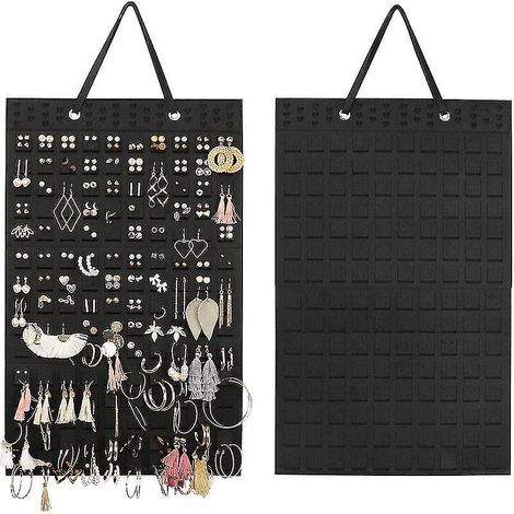 Organisateur de boucles d'oreilles à suspendre, support mural, pochette de rangement pour bijoux, porte-boucles d'oreilles pour femmes et jeunes filles (rouge) Noir (1/5)