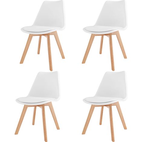 Set Di 4 Sedie Per Sala Da Pranzo Ufficio Con Gambe In Faggio Legno Massello Massiccio Stile Nordico Scandinavo Comoda Seduta Imbottita Ideale Per Soggiorno Sala Riunione (Bianco) (1/5)