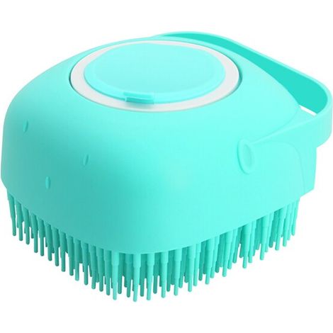 Spazzola da bagno per animali domestici, silicone, 8,8x8x5,7 cm, dispenser per shampoo, massaggio della pelle, rimozione dei peli, blu (1/5)