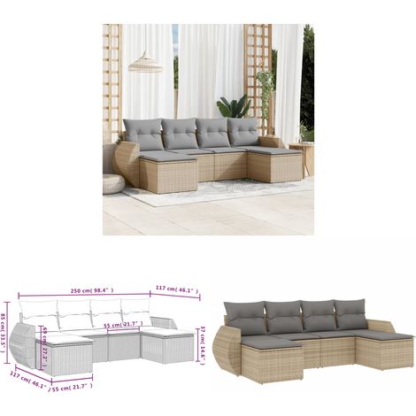 Salon de jardin avec coussins 6 pcs beige résine tressée - Ensemble Salon De Jardin - Mobilier De Jardin - Canapé Extérieur - Fauteuil De Jardin - Set Salon Extérieur - Home & Living (1/3)