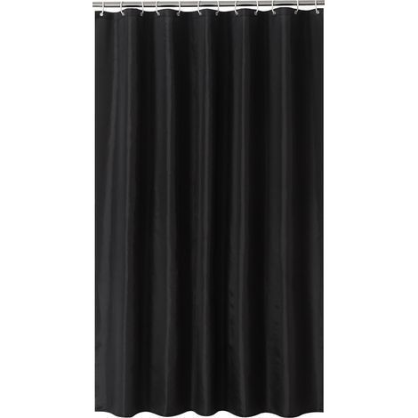 Cortina de ducha impermeable con estampado de pared negra y ganchos para colgar 2 (1/5)