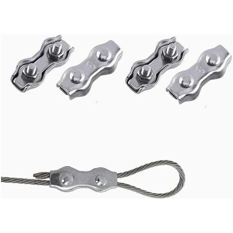 Serre Cable Acier, Serre Corde, Duplex Clips, M3 Double Serre-Câbles, Double Serre Câbles Inox, M3 Serre-Câbles en Acier Inoxydable pour la fixation d'un auvent de corde à linge, 4 Pièces (1/5)