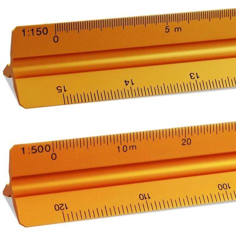 2 Pièces Règle Triangulaire 1:20, 1:25, 1:50, 1:75, 1:100, 1:125 et 1:100, 1:200, 1:250, 1:300, 1:400, 1:500 (Or) 30cm (1/5)