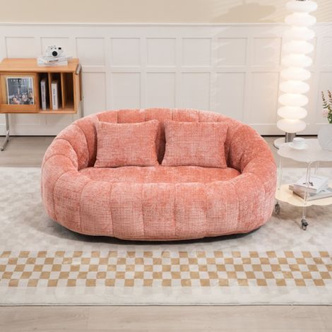 Pouf fauteuil velours rose dossier haut coussin moelleux adulte enfant (1/5)
