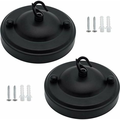 Lot de 2 crochets de plafond vintage pour lustre, rosaces de plafond en métal, crochets de suspension, support de plafond, luminaires de plafond, crochets de fixation pour lampes de plafond (noir) (1/5)