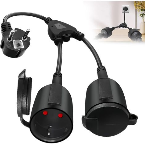 Double Prise pour Prise de Courant, Câble d'Extension avec 2 Prises Étanchéité IP44, Parfait pour Maison, Extérieur, 1,5 mm² (1/5)