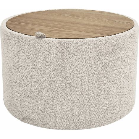 Table dappoint ronde en bois et tissu bouclette beige élégante - beige bouclette et bois naturel (1/3)