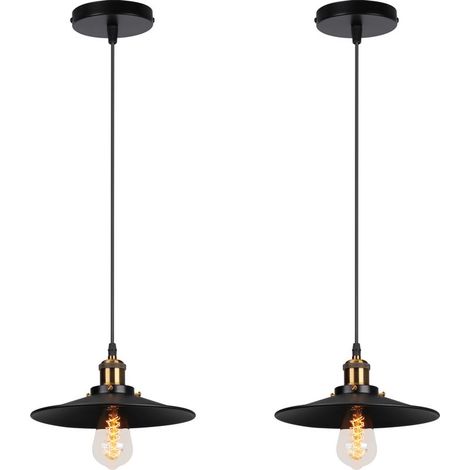 2PCS Suspension Luminaire Rétro Lustre En Fer En Métal Plafonnier D'Intérieur Vintage Pour Salle À Manger, Chambre À Coucher, Noir 22CM (1/5)