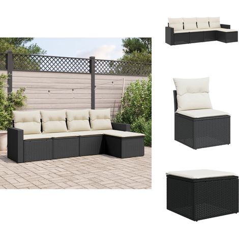 Salon de jardin 5 pcs avec coussins noir résine tressée - Ensemble Salon De Jardin - Meuble Extérieur - Résine Tressée - Canapé D'extérieur - Mobilier De Jardin (1/5)