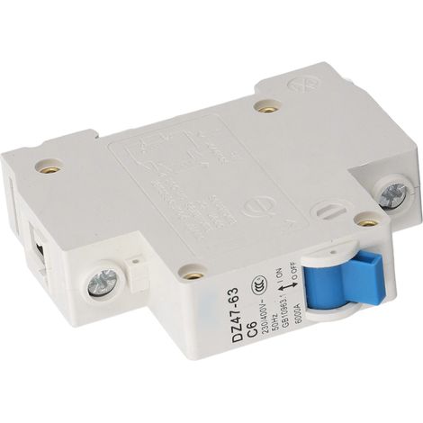 Disjoncteur miniature monophasé (MCB) pour montage sur rail DIN, pouvoir de coupure de 6000 A, 230 V/400 V, 6 A, pour usage domestique (1/5)