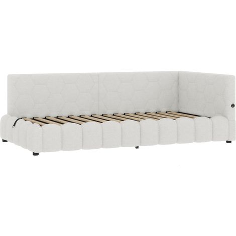 Letto divano 90 x 200 cm con rete, contenitore idraulico, LED, USB e Type-C, bianco HOMVRA (1/5)