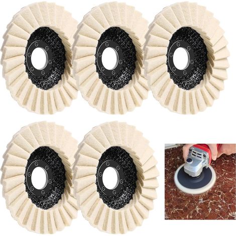 Lot de 5 disques de polissage, 125 mm x 22,2 mm, en feutre, pour meuleuse d'angle, flexible, brillant, en feutre de laine, pour le ponçage et le polissage de la peinture, du bois, de l'acier (1/5)