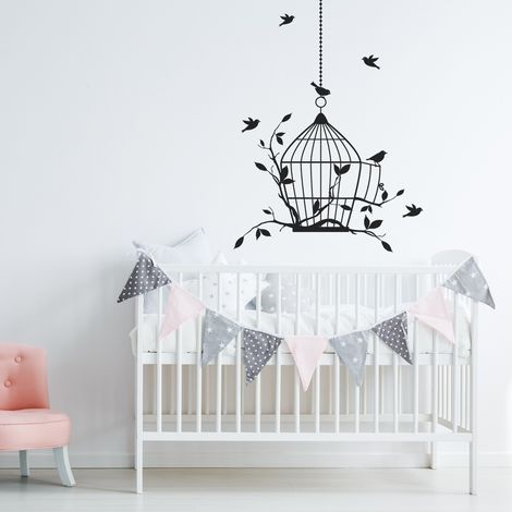 Sticker Mural - Cage Oiseaux - 27x37 cm - Noir (1/3)