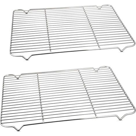 Grille de cuisson en fil d'acier inoxydable 16,6'' x 11,6'', compatible avec les plaques à biscuits demi-format, qualité professionnelle, pour four et lave-vaisselle (2 pièces) (1/5)