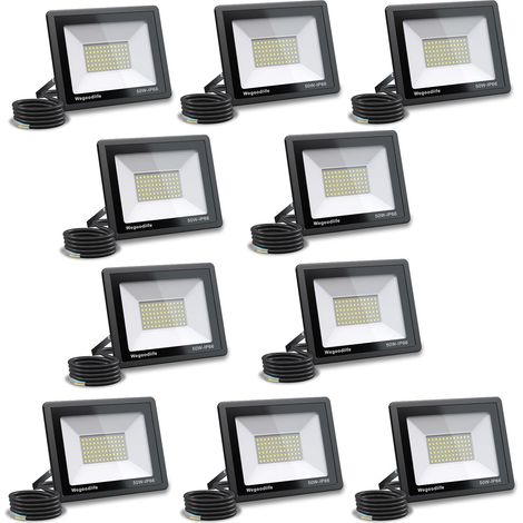 Lot de 10 Projecteur LED Extérieur 50W, Super Lumineux 3995LM Spot Extérieur, 3000K Blanc Chaud, IP66 Étanche, Lumière de Sécurité pour Jardin, Terrasse, Garage, Aire de Jeux, Sans Prise (1/5)