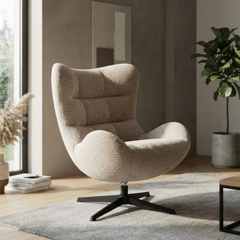 Fauteuil œuf pivotant confort en tissu beige Ronan (1/5)