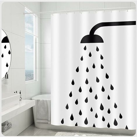 Shower curtain, anti-mold shower curtain with water droplet pattern, 180 x 180 cm, white and black (1/5)