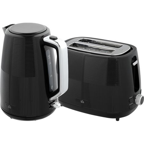 Kettle and Toaster Set, 1.7L 3000W Fast Boil Kettle & 2 Slice Toaster Kitchen Set with 7 Level Browning Controls, Defrost, Reheat, Boil-dry Protection, Black