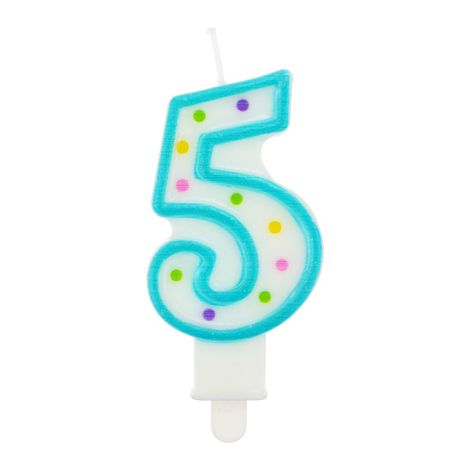 Vela con el número "5", puntos de 7,5 cm, 1 unidad.