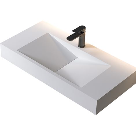 BERNSTEIN - Vasque murale rectangulaire 90x45x12cm en fonte minérale - PB2049 - blanc mat