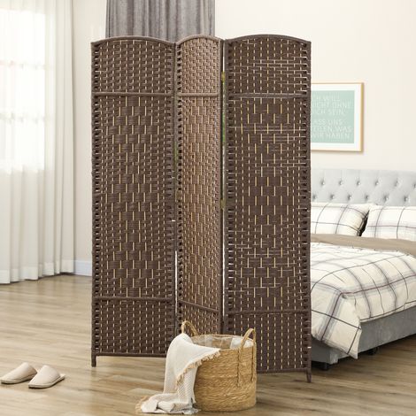 Paravent intérieur en bois 3 panneaux séparateur de pièce pliable pour salon chambre 135 x 180 cm marron