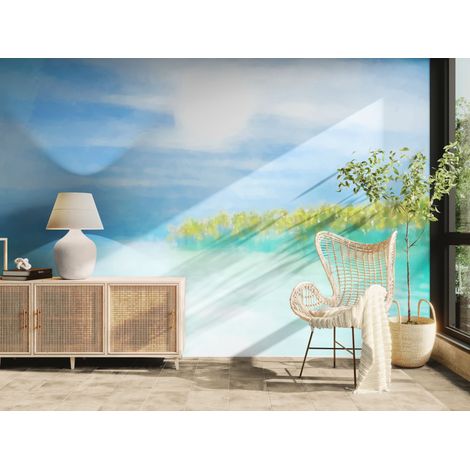 Papier peint paysage – Lac bleu et horizon doux - 150 x 250 cm (1/2)