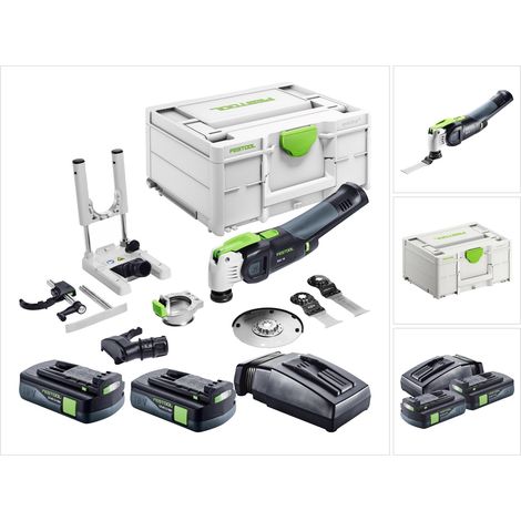 Festool VECTURO OSC 18 E-Basic Set Akku Oszillierer 18 V Starlock Max Brushless + 2x Akku 3,0 Ah + Ladegerät + 7 tlg. Zubehör Set + Systainer