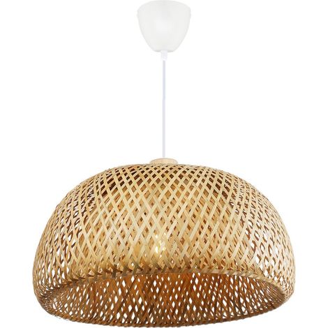 Plafonnier en osier et bambou double dôme, E27, blanc Ø38 cm