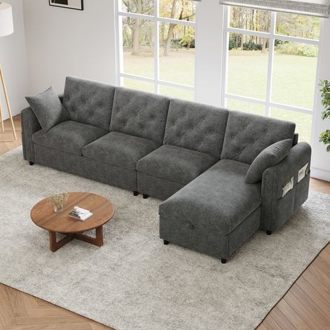 Canapé d’angle convertible en velours gris avec rangement et angle réversible 281 x 132 x 86 cm (1/5)