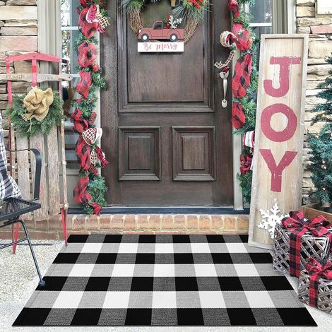Tapis Extérieur - Tapis À Carreaux - Pour Porche Avant Porte D'Entrée Jardin Patio - 40 x 60 cm - Polyester - Dos En Caoutchouc - 1 Pièce (1/5)