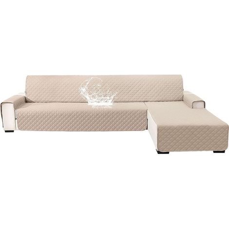 Copridivano angolare impermeabile a 3 posti, copridivano angolare universale reversibile, copridivano angolare con braccioli, protezione dai graffi di cani e gatti, beige. (1/5)