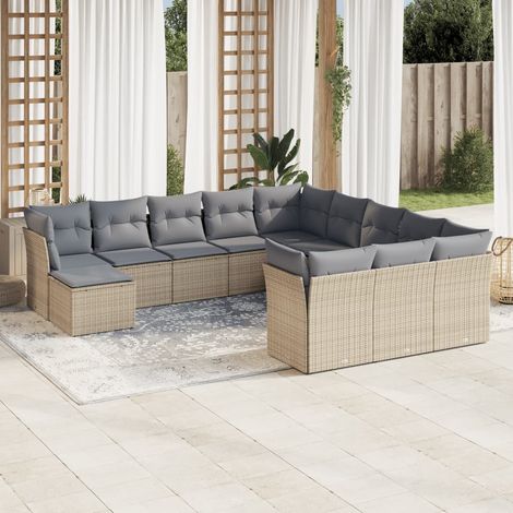 vidaXL Set Divani da Giardino 12 pz con Cuscini Beige in Polyrattan (1/3)