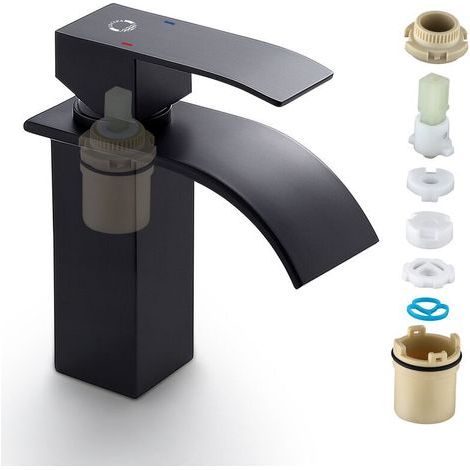 Waschtischarmatur Wasserhahn Bad Armatur Einhebelmischer Mischbatterie Waschbeckenarmatur für Badezimmer Waschbecken, Schwarz (1/4)