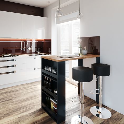 Tavolo bar con sgabelli , Rovere, 57 x 117 cm con 2 sgabelli da bar, Vicco