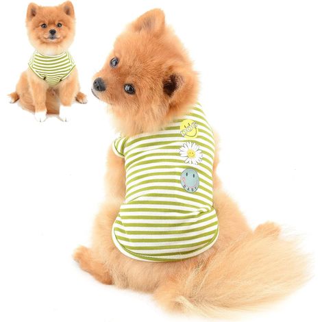Chemises d'été à rayures pour petits et moyens chiens Chats T-shirts en coton doux Débardeurs respirants sans manches Chiot Chihuahuas Vêtements pour animaux de compagnie Vert M (1/4)