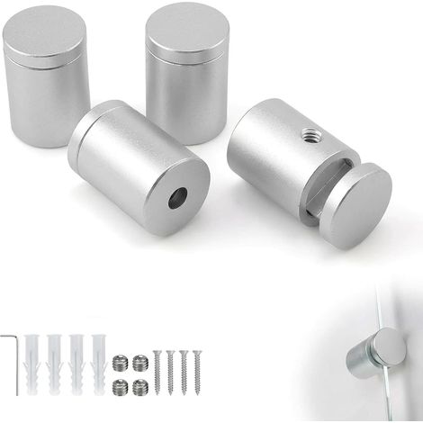 4 Pièces Entretoises en Verre Solides en Alliage d'Aluminium,Entretoise Style pour Fixation Latérale Sans Perçage,Support de Panneau Publicitaire Mural pour Bureaux et Magasins (1/5)