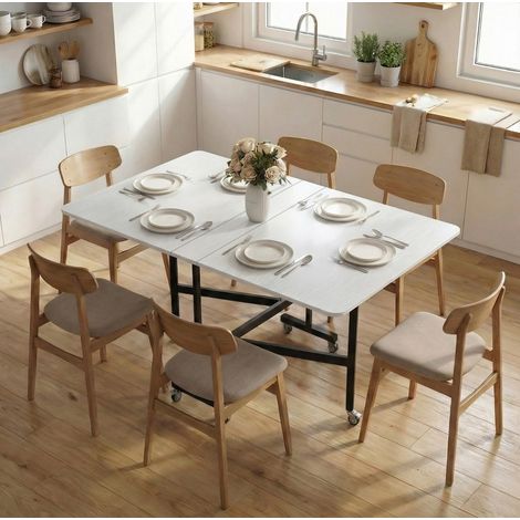Mesa de comedor extensible 120x80x73 cm de madera blanca, ahorra espacio FloraGrace (1/5)