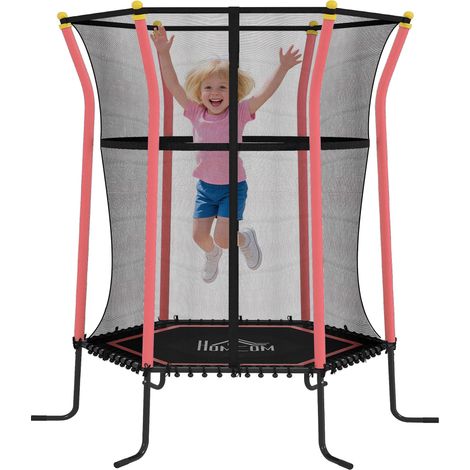 Trampoline pour enfants avec entrée zippée et poteaux rembourrés, Ø 163,5 x 190 cm, rouge