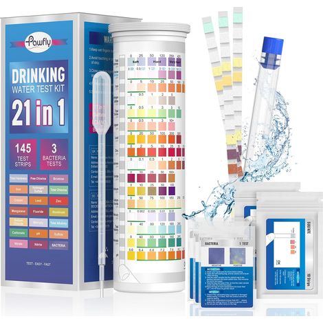 Kit de Test d'eau Potable 21 en 1, 125 Bandelettes pour Eau du Robinet Puits Piscine Aquarium Spa - Testeur de Qualité d'eau pour pH Dureté Chlore Plomb Fer Cuivre Nitrate Fluorure et Plus (1/5)