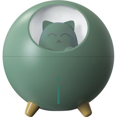 Cat Pet Multi-Mode Colorful LED Night Light Small Mini USB Spray Humidifier Desk Cartoon Atmosphere Light Decompression Gift, Green (1/5)