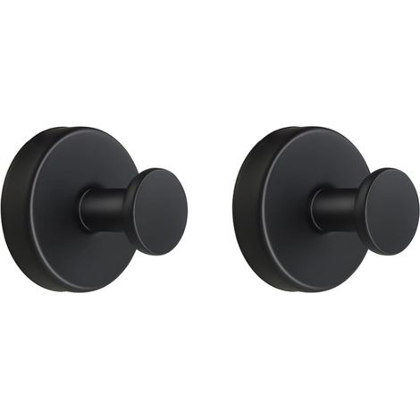 Crochets sans perçage - Lot de 2 crochets à ventouse en acier inoxydable. fixation murale percer, patères pour salle bain, cuisine, bureau (Noir) Noir'Noir