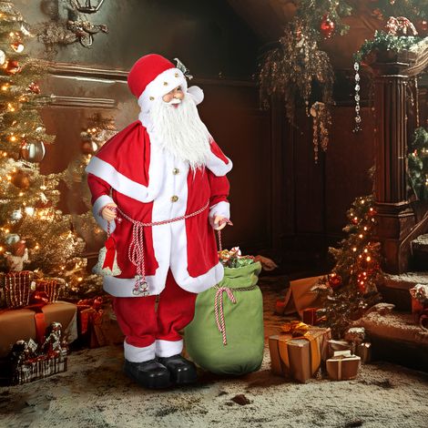 Weihnachtsmannfigur, beweglich, mit Geräuschsensor, Lachen & Musik, 140 cm, Rot (1/5)