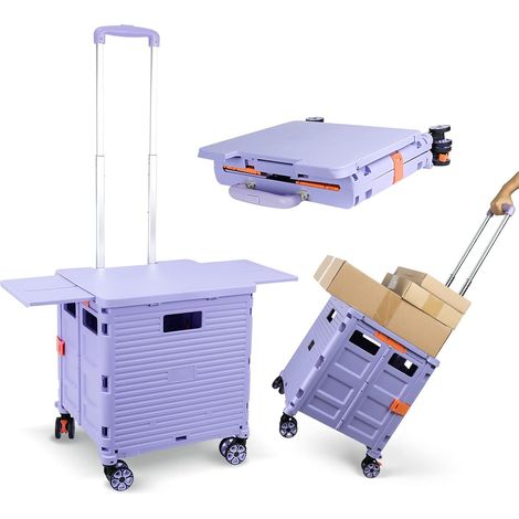 Einkaufswagen Faltbar, Einziehbare Magnetschiebeabdeckung, Faltbarer Einkaufswagen Aus Kunststoff Mit 4 Rädern, 55 Kg, Für Camping, Einkaufen, Transport, Aufbewahrungsbox Auf Rädern (1/5)