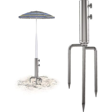 Ancrage pour parasol avec 3 pointes, base de parasol en métal robuste, ancrage en acier pour parasol d'extérieur, idéal pour la plage, l'herbe et le sable. (1/5)
