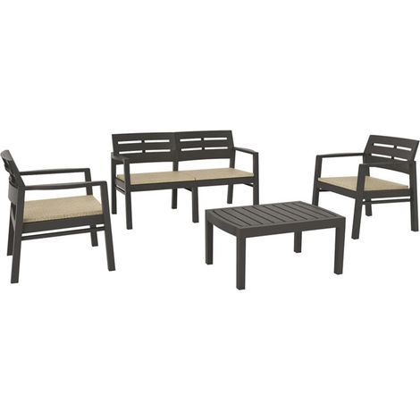 Set Salotto in resina JAVA tavolino poltrone cuscini antracite 531770
