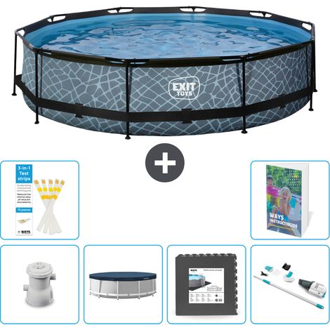 Exit Pool Rund - Steinoptik - 360x76 cm - 7-teilig S262
