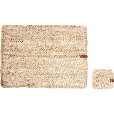 Ensemble 12 Pièces Sets de Table et Sous-Verres Salle à Manger Boho 30 x 40/10 x 10 cm Fait à la Main en Jute Naturelle Quandong (1/5)