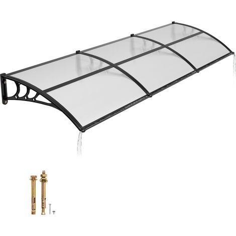 VEVOR Toldo para Puertas y Ventanas con Drenaje 297,5 x 96,5 cm, Tejadillo de Protección para Entrada con Soporte de ABS, Protección contra Lluvia, Toldo de Policarbonato para Porche, Transparente