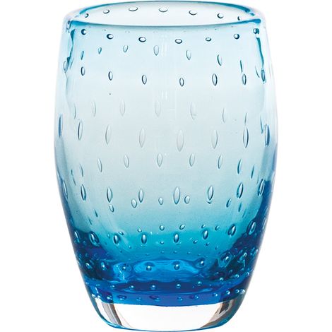 Bolicante Set di 6 Bicchieri Tumbler in Vetro Soffiato a Bocca Colore Acquamarina Decorazione Effetto Bollicante Tradizione Artigianale Muranese